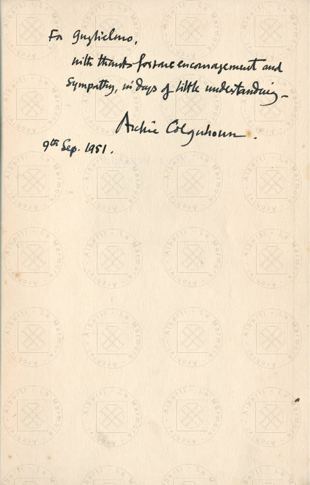 Archibald Colquhoun (trad. di), Alessandro Manzoni - The Betrothed, dedica a Guglielmo Alberti
